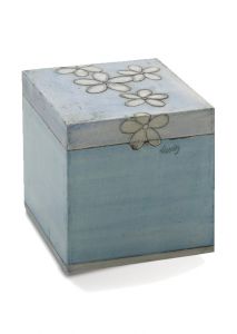 Urne Funéraire en céramique bleue 'Cube avec Fleurs'