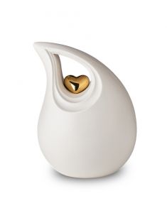 Urne funéraire en céramique blanc avec coeur en or 'Larme'